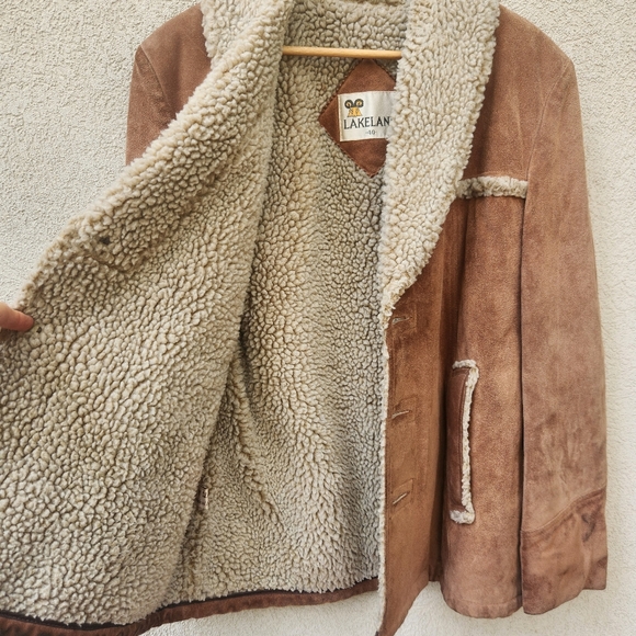 LAKELAND Men's Campus Coat Size 40 Penny Lane Leather Sherpa Lined Vintage 70s - Picture 2 of 14